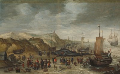 Capodoglio arenato sulla spiaggia di Noordwijk, 28 dicembre 1614 da Hans Savery (I) (attributed to)