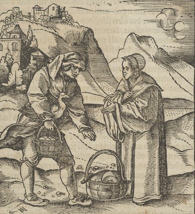 Un contadino e il suo patrono, da Hymmelwagen auff dem, wer wol lebt... da Hans Schäufelein the Elder