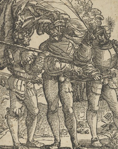 Un portabandiera fiancheggiato da un lanzichenecco su ciascun lato da Hans Schäufelein the Elder