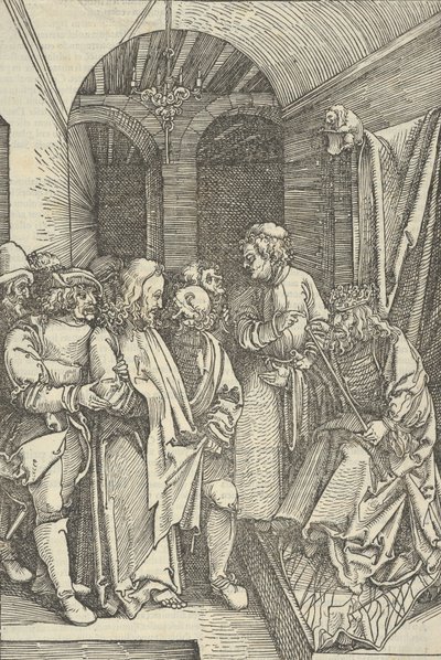 Cristo davanti a Erode in una sala, da Speculum passionis domini nostri Ihesu Christi da Hans Schäufelein the Elder
