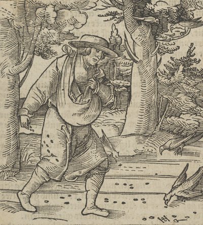 Gli uccelli mangiano i semi del seminatore, da Hymmelwagen auff dem, wer wol lebt... da Hans Schäufelein the Elder
