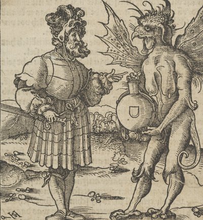Il diavolo offre veleno a un cavaliere, da Hymmelwagen auff dem, wer wol lebt... da Hans Schäufelein the Elder