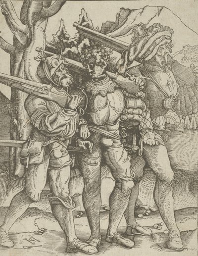 Tre soldati con moschetti, ca. 1511-15 da Hans Schäufelein the Elder