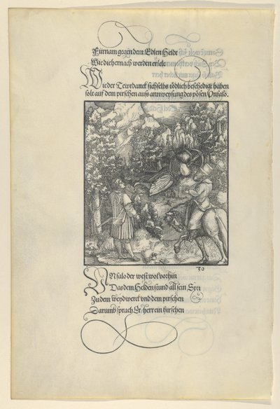 Unfalo che fa cadere Theuerdanck in una trappola durante una caccia, da Theuerdanck da Hans Schäufelein the Elder