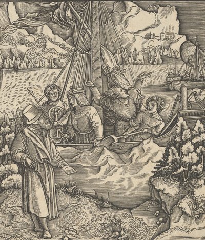 Unfalo che mette in pericolo la nave di Theuerdanck, da Theuerdanck da Hans Schäufelein the Elder