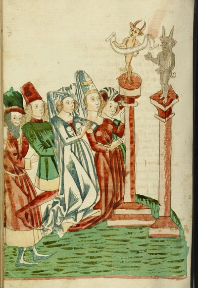 Un gruppo di uomini e donne adorano due idoli, 1469 da Hans Schilling