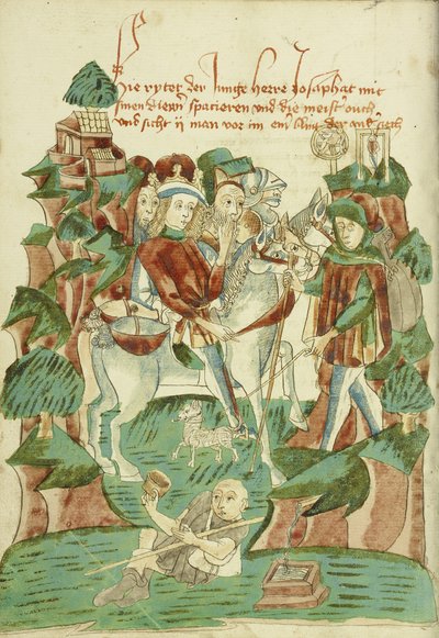 Giosafat che incontra un cieco e un mendicante Ms Ludwig XV 9 fol. 31v, 1469 da Hans Schilling