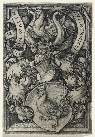 Stemma con un gallo, 1543 (incisione su carta vergata) da Hans Sebald Beham