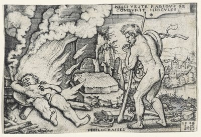 Morte di Ercole, 1548 (incisione su carta vergata montata su cartone) da Hans Sebald Beham