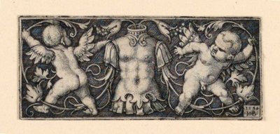 Fregio con corazza al centro, fiancheggiato da due geni da Hans Sebald Beham