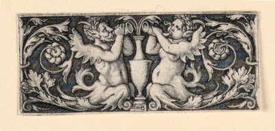 Fregio con un vaso fiancheggiato da Tritoni maschili e femminili da Hans Sebald Beham