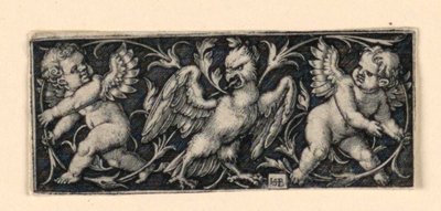 Fregio con due putti che fuggono da un