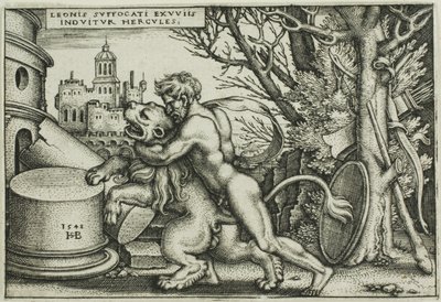 Ercole e il leone di Nemea, dalle Fatiche di Ercole da Hans Sebald Beham