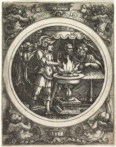 Muzio Scevola che tiene la mano nel fuoco, c. 1520 da Hans Sebald Beham