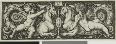 Ornamento con due geni che cavalcano bestie chimeriche da Hans Sebald Beham