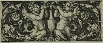 Ornamento con due tritoni, da Quattro Vignette da Hans Sebald Beham
