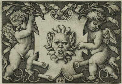 Ornamento con una Maschera Tenuta da Due Genii da Hans Sebald Beham