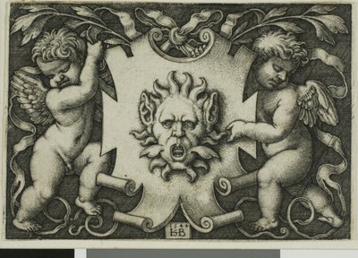 Ornamento con una maschera tenuta da due geni da Hans Sebald Beham