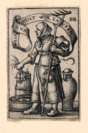 Contadina al mercato: Zum Wein wolt wir Laufen (Al vino correremo) da Hans Sebald Beham