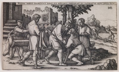 Il ritorno del figliol prodigo, dalla serie "La storia del figliol prodigo". da Hans Sebald Beham