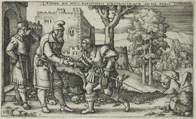 La partenza del Figliol Prodigo, piatto primo da La storia del Figliol Prodigo da Hans Sebald Beham