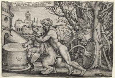 Le fatiche di Ercole: Ercole strangola il leone di Nemea da Hans Sebald Beham