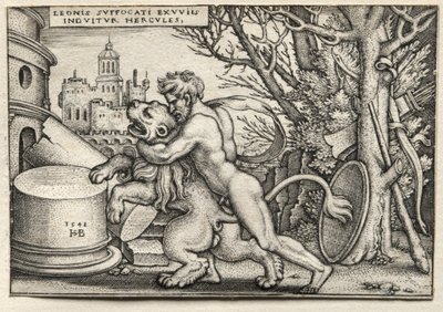 Le fatiche di Ercole: Ercole strangola il leone di Nemea da Hans Sebald Beham