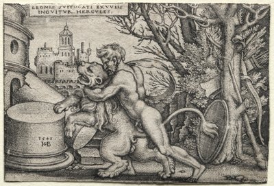 Le Fatiche di Ercole: Ercole che Strangola il Leone Nemeo da Hans Sebald Beham