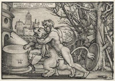 Le fatiche di Ercole: Ercole strangola il leone di Nemea da Hans Sebald Beham