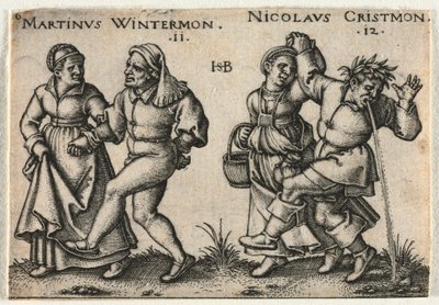 Il matrimonio contadino o i dodici mesi: 11-Martinus Wintermon 12-Nicolaus Cristmon, 1546 da Hans Sebald Beham