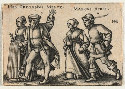 Il matrimonio contadino o i dodici mesi: 3-Her Gregorius Mercz 4-Marcus April da Hans Sebald Beham