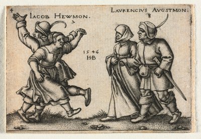 Il matrimonio contadino o i dodici mesi: 7 Jacob Hewmon 8-Laurencius Augstmon, 1546 da Hans Sebald Beham