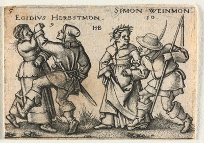 Il matrimonio contadino o i dodici mesi: 9-Egidius Herbstmon 10-Simon Weinmon da Hans Sebald Beham