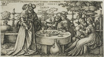 Il figliol prodigo che sperpera la sua fortuna, tavola due da La storia del figliol prodigo da Hans Sebald Beham