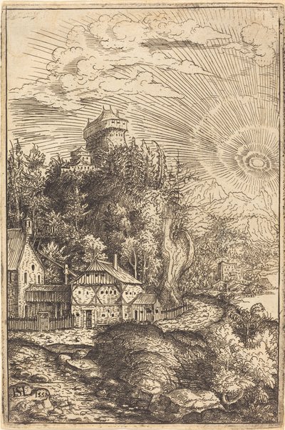 Paesaggio con castello e sole radiante da Hans Sebald Lautensack