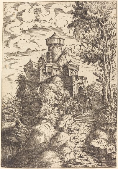 Paesaggio con una fortezza e una grande scalinata, 1554 da Hans Sebald Lautensack