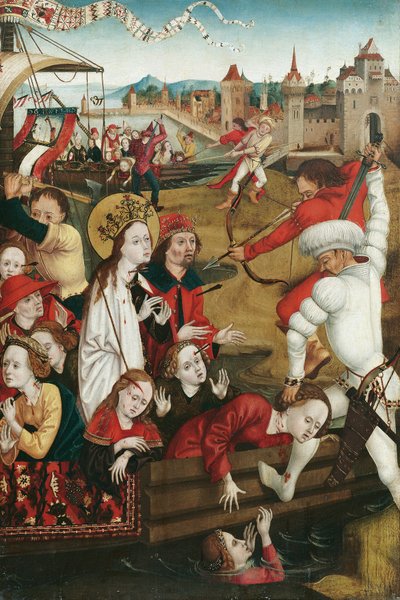 Martirio di Santa Orsola e delle sue compagne (fronte); Metà inferiore di una figura sacra (retro) da Hans Siebenbürger