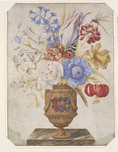 Fiori in un vaso dorato con lo stemma di Holstein-Gottorp da Hans Simon Holtzbecker