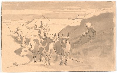 Una mandria di buoi in una strada incassata da Hans Smidth
