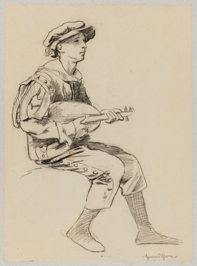 Ragazzo in costume rinascimentale che suona il liuto da Hans Thoma