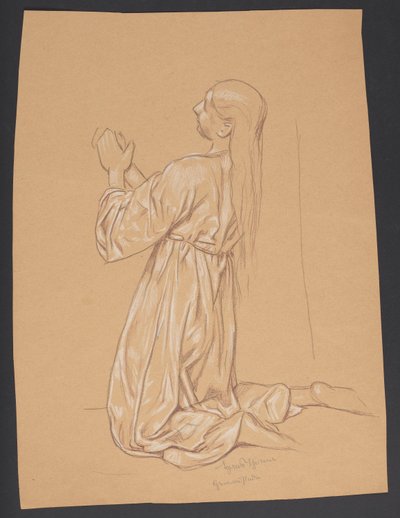 Kniende Maria Magdalena, verso: Konturwiederholung derselben Komposition da Hans Thoma