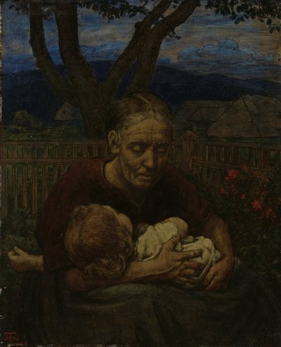Madre e bambino in un giardino da Hans Thoma