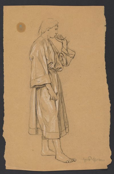 Studie eines jungen Mannes in antikisierender Kleidung, mit der linken Hand zum Kinn erhoben da Hans Thoma