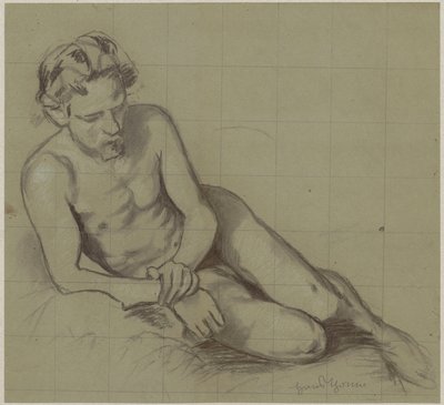 Studio di un uomo nudo sdraiato sul fianco destro da Hans Thoma