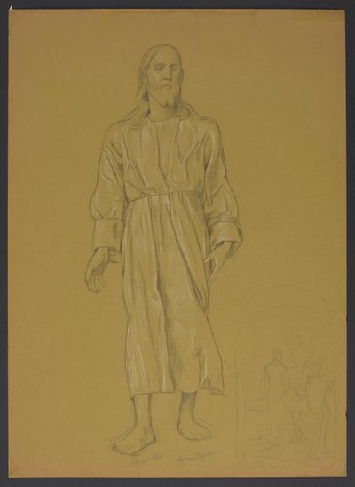 Studie der Gestalt Christi, daneben, unten, Skizze zum Gemälde "Taufe Christi" da Hans Thoma