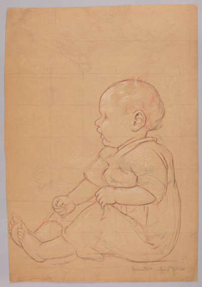 Studio di un bambino seduto, verso: un vecchio seduto su una pietra da Hans Thoma