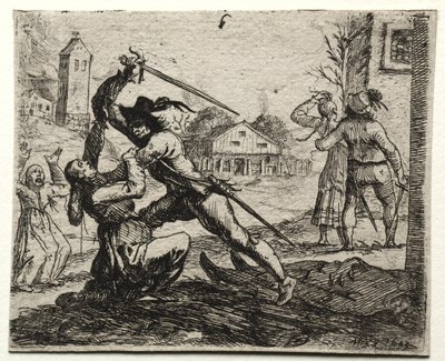 Soggetti militari: due soldati che inseguono donne in un villaggio da Hans Ulrich Franck