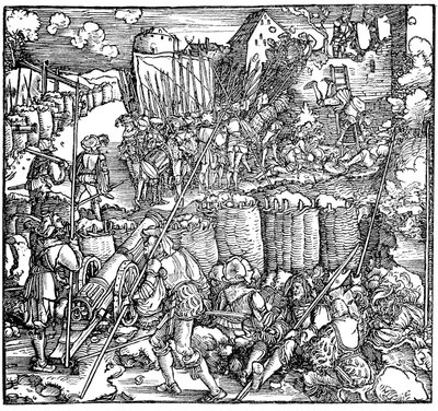 Assedio di una fortezza (illustrazione dal libro Phisicke Against Fortune di Petrarca) da Hans Weiditz the Younger