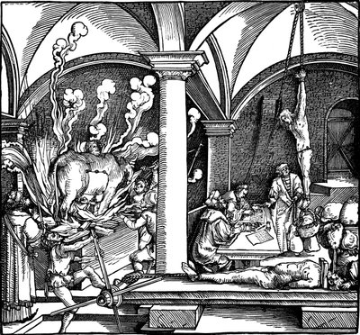Tortura. Illustrazione dal libro Phisicke Against Fortune di Petrarca, 1532 da Hans Weiditz the Younger