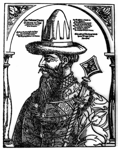 Ritratto di Ivan IV il Terribile (1533 - 1584), zar russo. Xilografia di Hans Weygel. da Hans Weigel